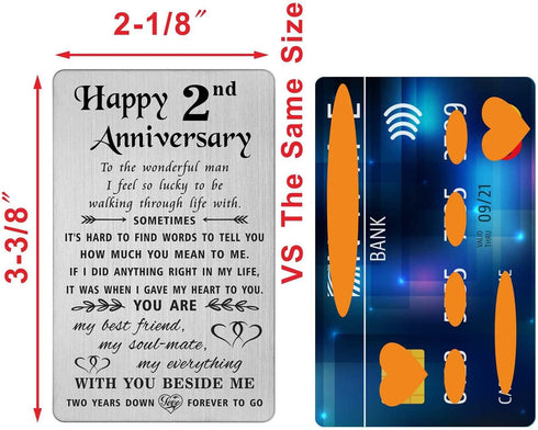 2nd Anniversary Engraved Metal Wallet Insert for Husband / Boyfriend